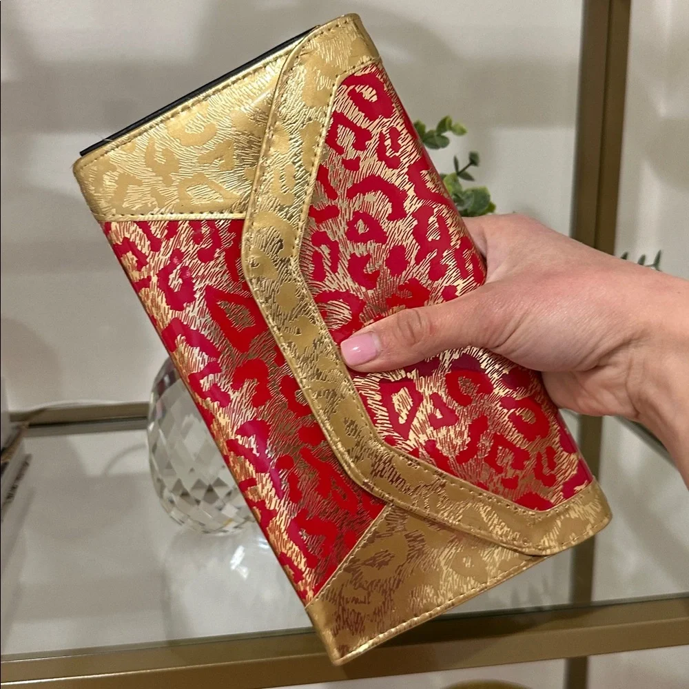 Red and Gold Leopard Print Clutch